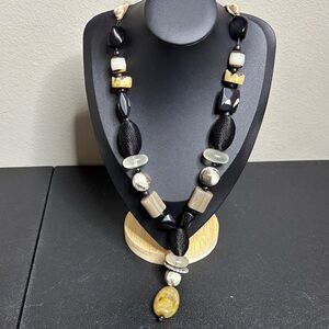 NWT Chunky Beaded Ribbon Zain Black Boho Rare Necklace Statement